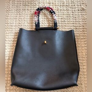 Gabriela Hearst Black Leather Tote Bag with Patterned Rope Handles